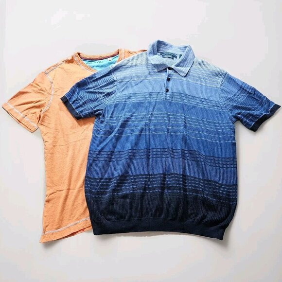 T Shirt Mens L Lot of 2 Perry Ellis Robert Graham SS Boho Preppy Athleisure City - Picture 1 of 13
